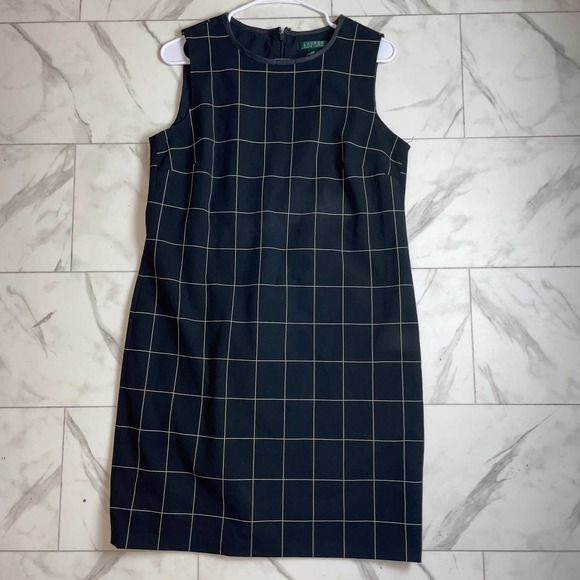 Ralph Lauren Dresses & Skirts - RALPH LAUREN Window Pane Check Leather Trim Dress